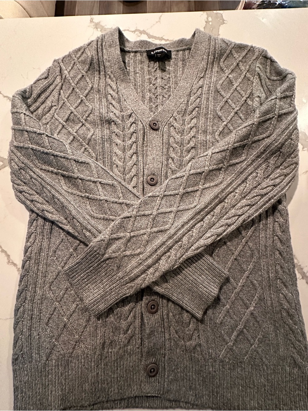 Express Men's Gray Cable-Knit Button Cardigan